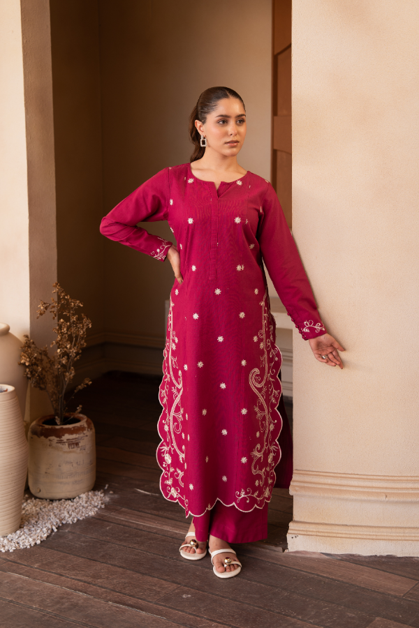 2 Piece - Embroidered Khaddar Suit - AEK - 07